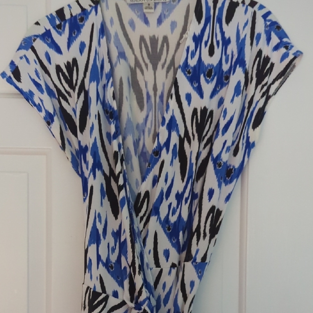 Maggy London V-Neck Blue and Black Dress